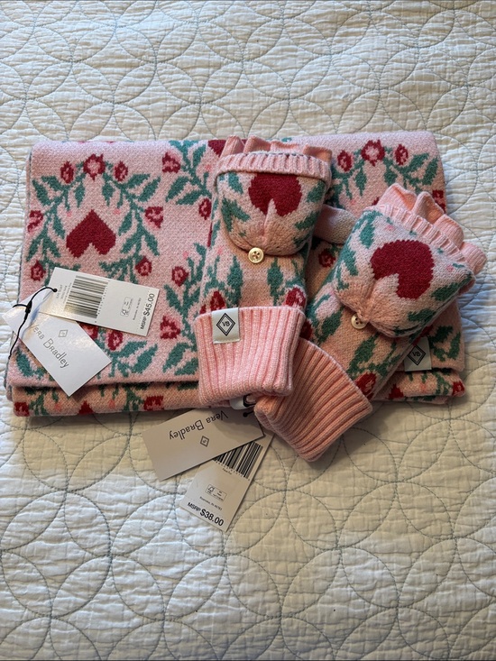 Vera Bradley Accessories - NWT Vera Bradley Pink Floral Knit Scarf & Convertible Mittens Set